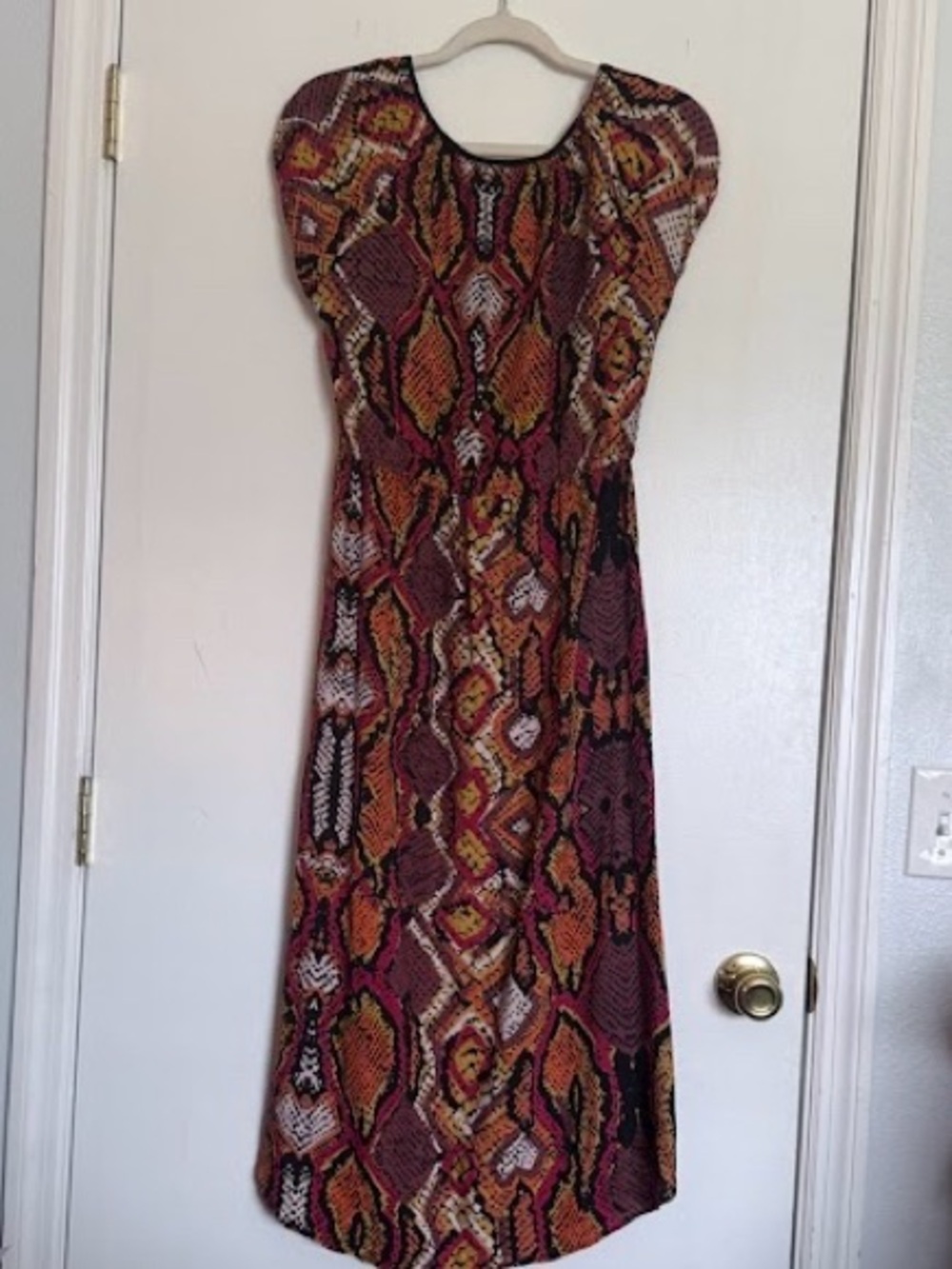 Angie Snake-Print Maxi Dress in Orange, Burgundy and Black